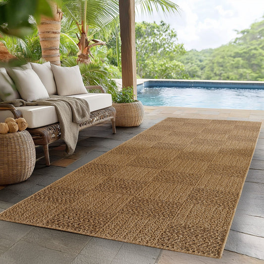 In- & Outdoorteppiche – robust, wetterfest & pflegeleicht im natürlichen Jute-Look, ideal für Wohnzimmer, Küche, Terrasse, Garten und Balkon, 8x25 cm