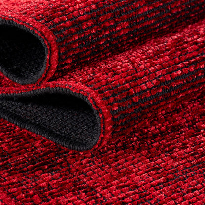 Baumwolle Chenille Teppich Läufer Rot 8x15 cm – Waschbar, Boho-Stil, Vintage Kelim, Kurzflor, Rutschfest & Weich, Einfarbig Meliert, Für Küche, Schlafzimmer & Flur