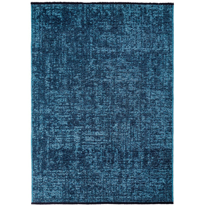 Baumwolle Chenille Teppich Läufer Blau 8x15 cm – Waschbar, Boho-Stil, Vintage Kelim, Kurzflor, Rutschfest & Weich, Einfarbig Meliert, Für Küche, Schlafzimmer & Flur
