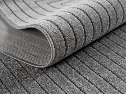 Outdoorteppiche Wohnzimmer, Schlafzimmer, Wintergarten, Kurzflor Grau, Hoch-Tief-Effekt, weich & waschbar, Outdoor geeignet, pflegeleicht, 8x25 cm