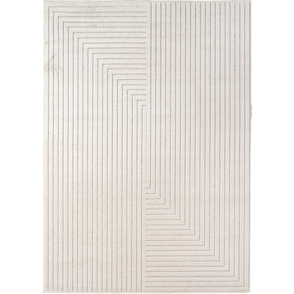 Outdoorteppiche Wohnzimmer, Schlafzimmer, Wintergarten, Kurzflor Creme, Hoch-Tief-Effekt, weich & waschbar, Outdoor geeignet, pflegeleicht, 8x25 cm