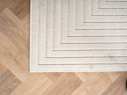 Outdoorteppiche Wohnzimmer, Schlafzimmer, Wintergarten, Kurzflor Creme, Hoch-Tief-Effekt, weich & waschbar, Outdoor geeignet, pflegeleicht, 8x25 cm