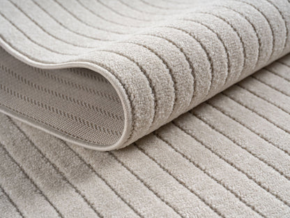 Outdoorteppiche Wohnzimmer, Schlafzimmer, Wintergarten, Kurzflor Creme, Hoch-Tief-Effekt, weich & waschbar, Outdoor geeignet, pflegeleicht, 8x25 cm