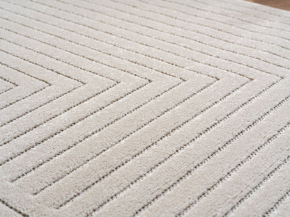 Outdoorteppiche Wohnzimmer, Schlafzimmer, Wintergarten, Kurzflor Creme, Hoch-Tief-Effekt, weich & waschbar, Outdoor geeignet, pflegeleicht, 8x25 cm