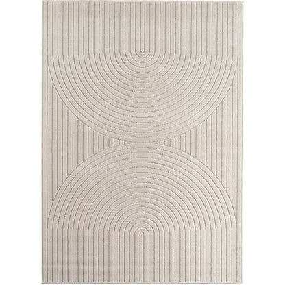 Outdoorteppiche Wohnzimmer, Schlafzimmer, Wintergarten, Kurzflor Creme, Hoch-Tief-Effekt, weich & waschbar, Outdoor geeignet, pflegeleicht, 8x25 cm