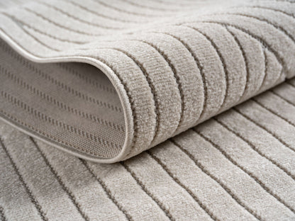 Outdoorteppiche Wohnzimmer, Schlafzimmer, Wintergarten, Kurzflor Creme, Hoch-Tief-Effekt, weich & waschbar, Outdoor geeignet, pflegeleicht, 8x25 cm