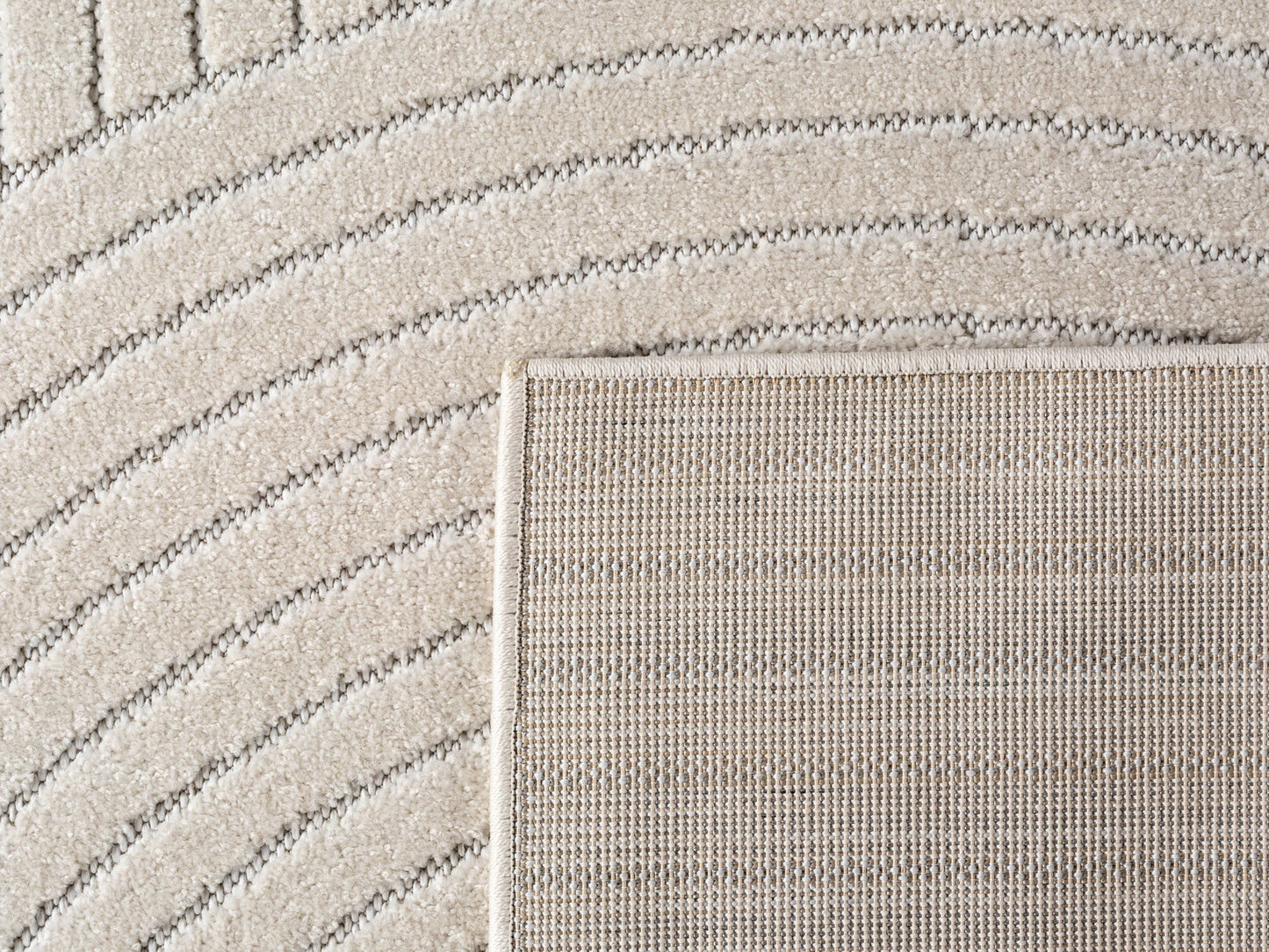 Outdoorteppiche Wohnzimmer, Schlafzimmer, Wintergarten, Kurzflor Creme, Hoch-Tief-Effekt, weich & waschbar, Outdoor geeignet, pflegeleicht, 8x25 cm