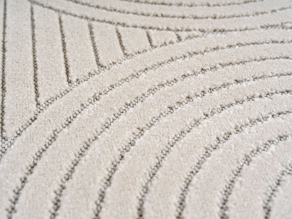 Outdoorteppiche Wohnzimmer, Schlafzimmer, Wintergarten, Kurzflor Creme, Hoch-Tief-Effekt, weich & waschbar, Outdoor geeignet, pflegeleicht, 8x25 cm