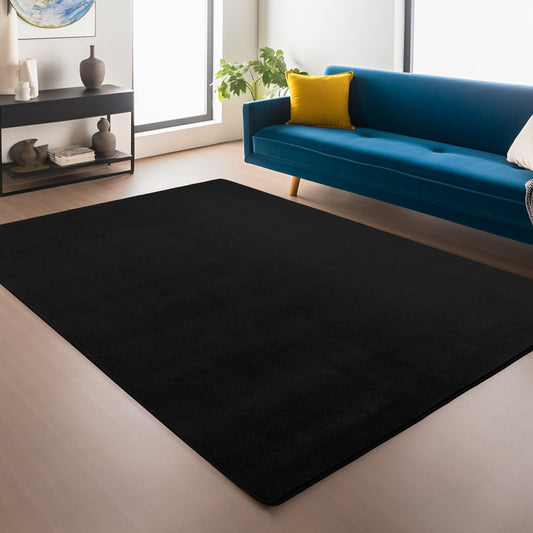 Läufer Teppich Schwarz 6x1 cm – Waschbarer Kurzflorteppicheteppiche, rutschfest & weich, modernes einfarbiges Design für Schlafzimmer, Küche & Flur
