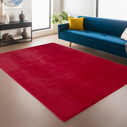 Läufer Teppich Rot 6x1 cm – Waschbarer Kurzflorteppicheteppiche, rutschfest & weich, modernes einfarbiges Design für Schlafzimmer, Küche & Flur
