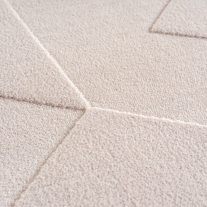 Boho Teppich mit Geometrischem Design, Einfarbig Creme 8x15 cm, Weicher & Pflegeleichter Deko Teppich, Waschbarer Läufer mit 3D-Effekt für Wohnzimmer und Schlafzimmer