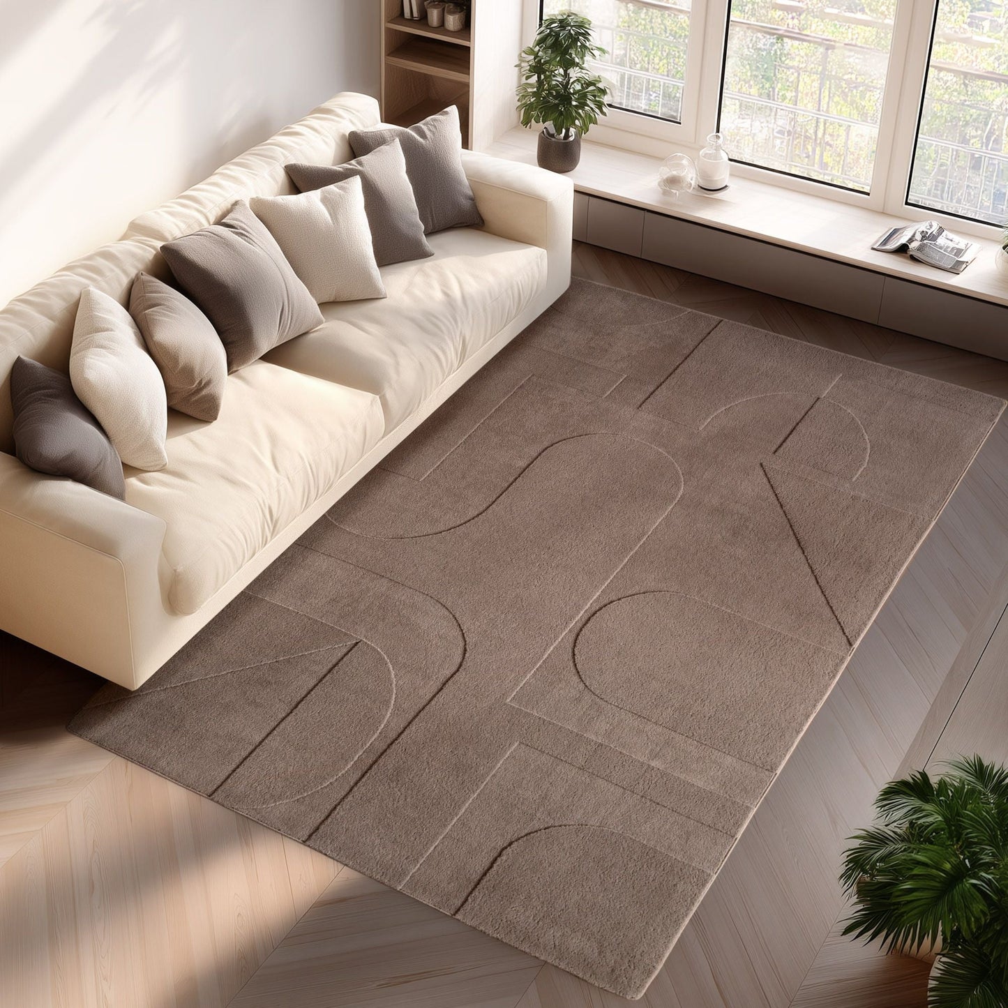 Skandinavischer Teppich, Boho Design, Einfarbig Beige 8x15 cm, Pflegeleicht & Weicher Deko Teppich, Waschbar mit 3D-Effekt, Kleiner Teppich für Wohnzimmer & Schlafzimmer