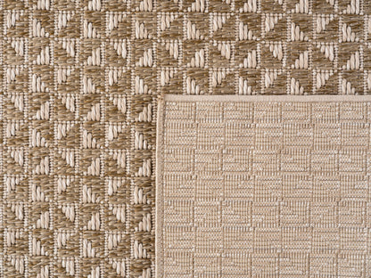 In- & Outdoorteppiche Beige 8x25 cm Läufer, Wetterfest & UV-beständig, Ideal für Küche, Balkon, Terrasse, Wohnzimmer und Esszimmer, Karo-Design im Boho-Stil