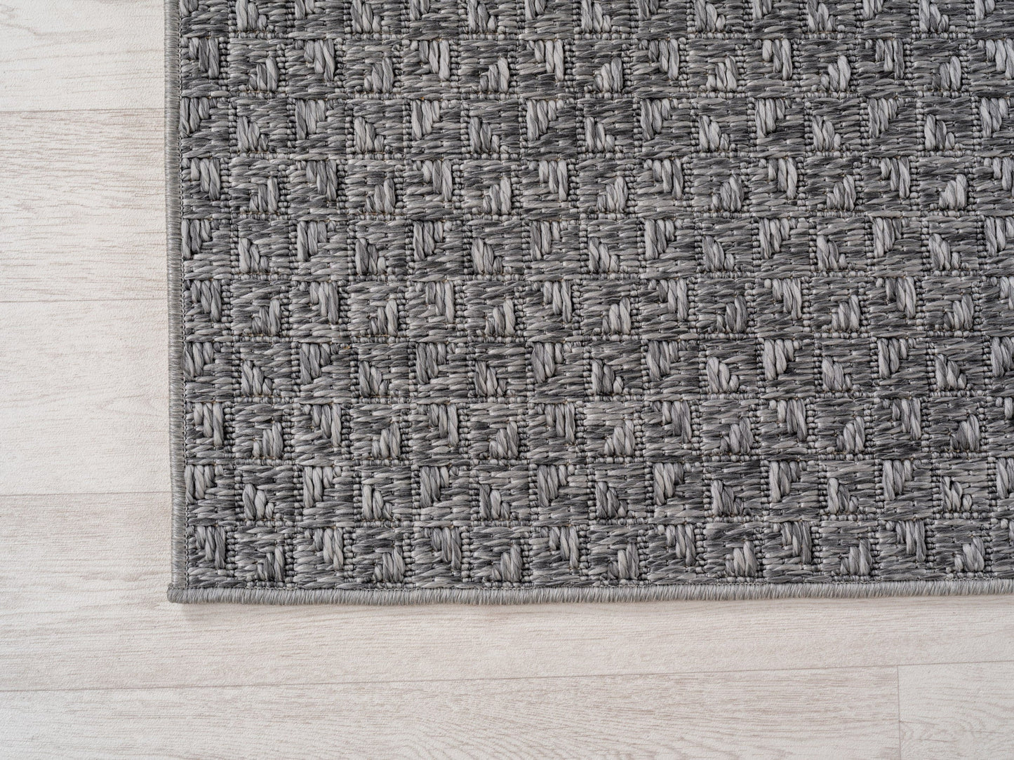 In- & Outdoorteppiche Grau 8x15 cm Läufer, Wetterfest & UV-beständig, Ideal für Küche, Balkon, Terrasse, Wohnzimmer und Esszimmer, Karo-Design im Boho-Stil