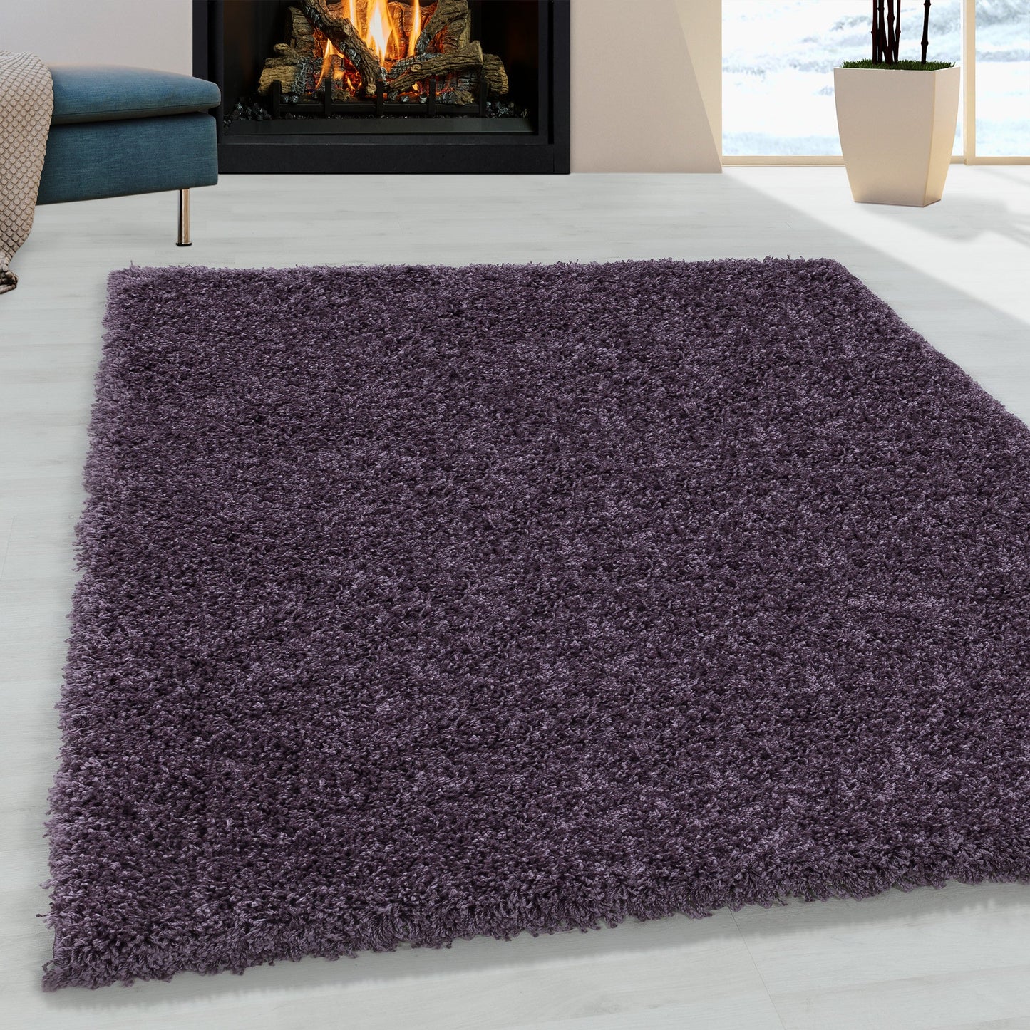 Hochflorteppiche, Unicolor - Einfarbig, Farbe VIOLETT, Teppich für Wohnzimmer, Rücken aus Jute