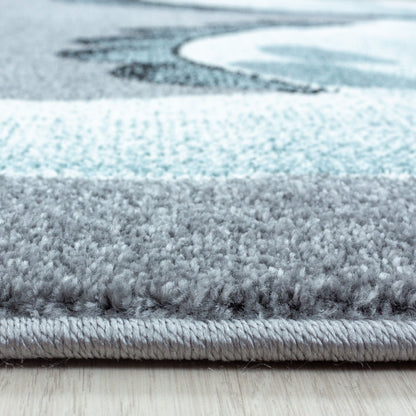 Kinderteppiche, Dinosaurier Design, Farbe Blau, Teppich für Kinderzimmer, Rücken aus Jute