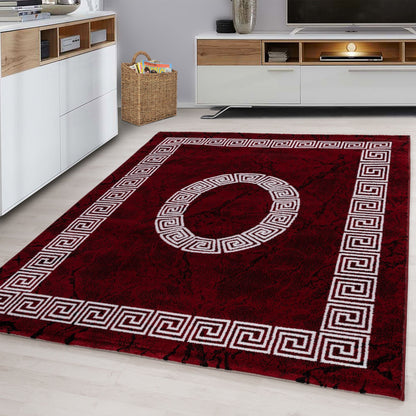 Kurzflorteppiche, Mäander-Design, Farbe Rot, Teppich für Wohnzimmer, Rücken aus Jute