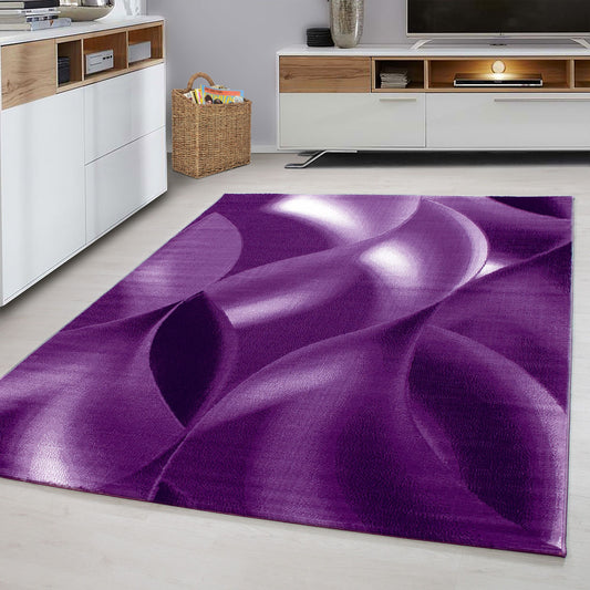 Kurzflorteppiche, Abstrakt Wellen Design, Farbe Violett, Teppich für Wohnzimmer, Rücken aus Jute