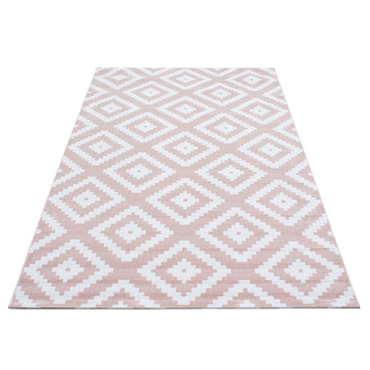 Kurzflorteppiche, Geometrisch Design, Farbe Pink, Teppich für Wohnzimmer, Rücken aus Jute