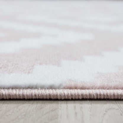 Kurzflorteppiche, Geometrisch Design, Farbe Pink, Teppich für Wohnzimmer, Rücken aus Jute