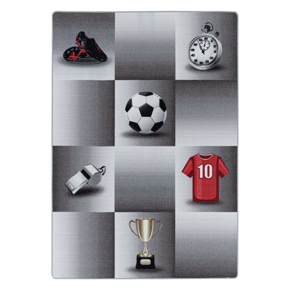 Kinderteppiche, Fußball-Design, Farbe Grau, Teppich für Kinderzimmer, Rücken aus Latex