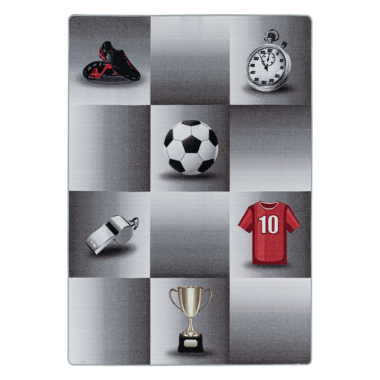 Kinderteppiche, Fußball-Design, Farbe Grau, Teppich für Kinderzimmer, Rücken aus Latex