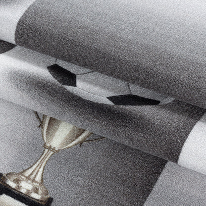 Kinderteppiche, Fußball-Design, Farbe Grau, Teppich für Kinderzimmer, Rücken aus Latex