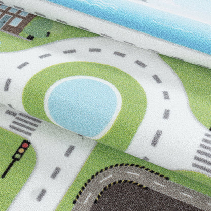 Kinderteppiche, Straßenteppich, Farbe Grün, Teppich für Kinderzimmer, Rücken aus Latex