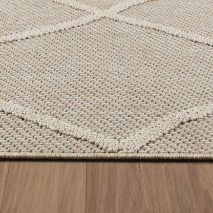 Outdoorteppiche, Boho design, Farbe Beige, Teppich für Terasse-Balkon-Küche, Rücken aus Polypropylen