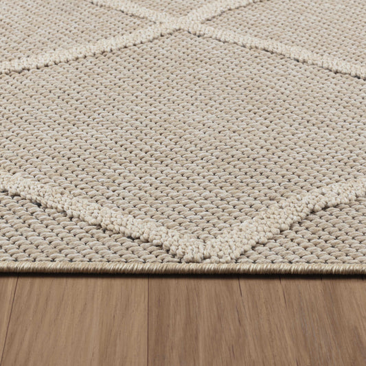 Outdoorteppiche, Boho design, Farbe Beige, Teppich für Terasse-Balkon-Küche, Rücken aus Polypropylen