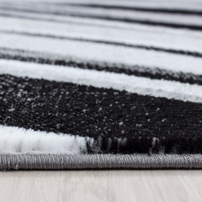 Kurzflorteppiche, Abstrakt Wellen Design, Farbe Schwarz, Teppich für Wohnzimmer, Rücken aus Jute