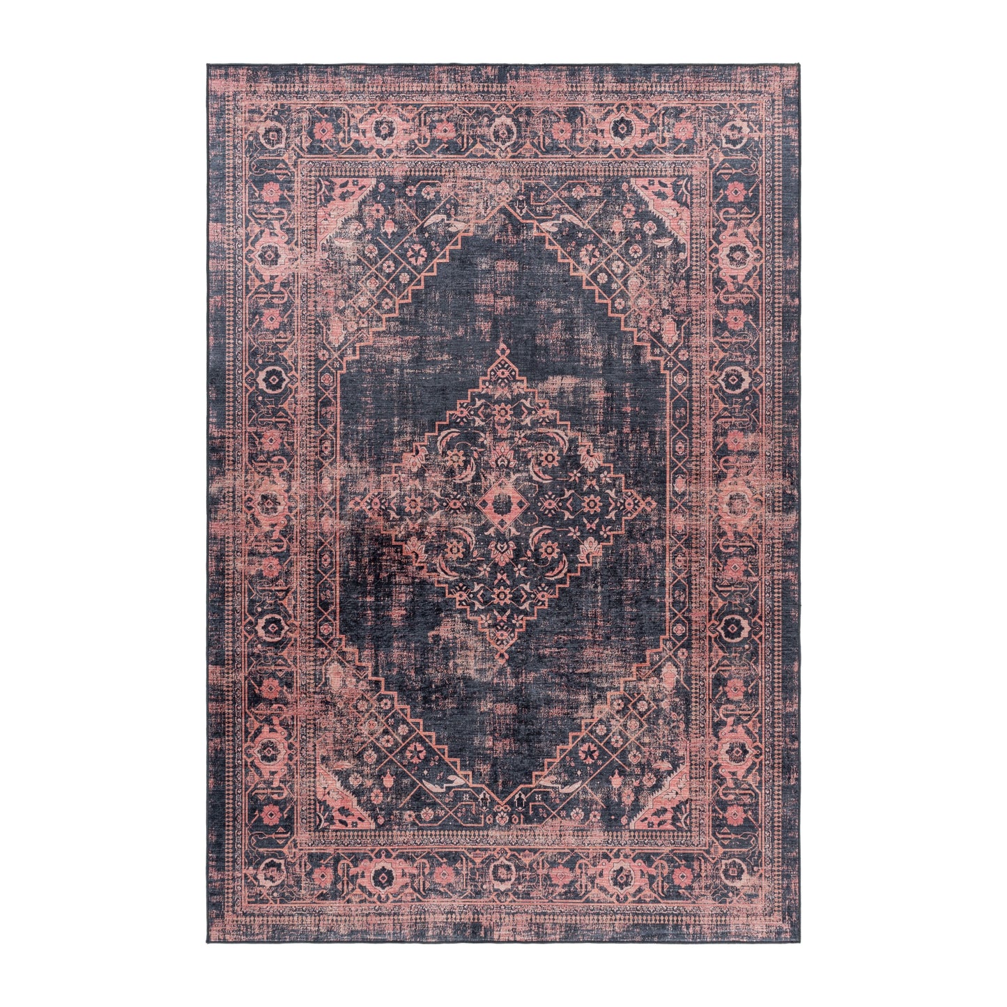 Waschbarer Teppich, Orientalisch Design, Farbe Rot, Teppich für Wohnzimmer, Rücken aus Canvas