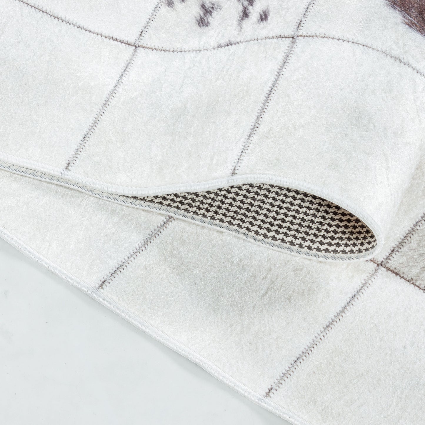 Waschbarer Teppich, Patchwork Design, Farbe Weiß, Teppich für Wohnzimmer, Rücken aus Canvas