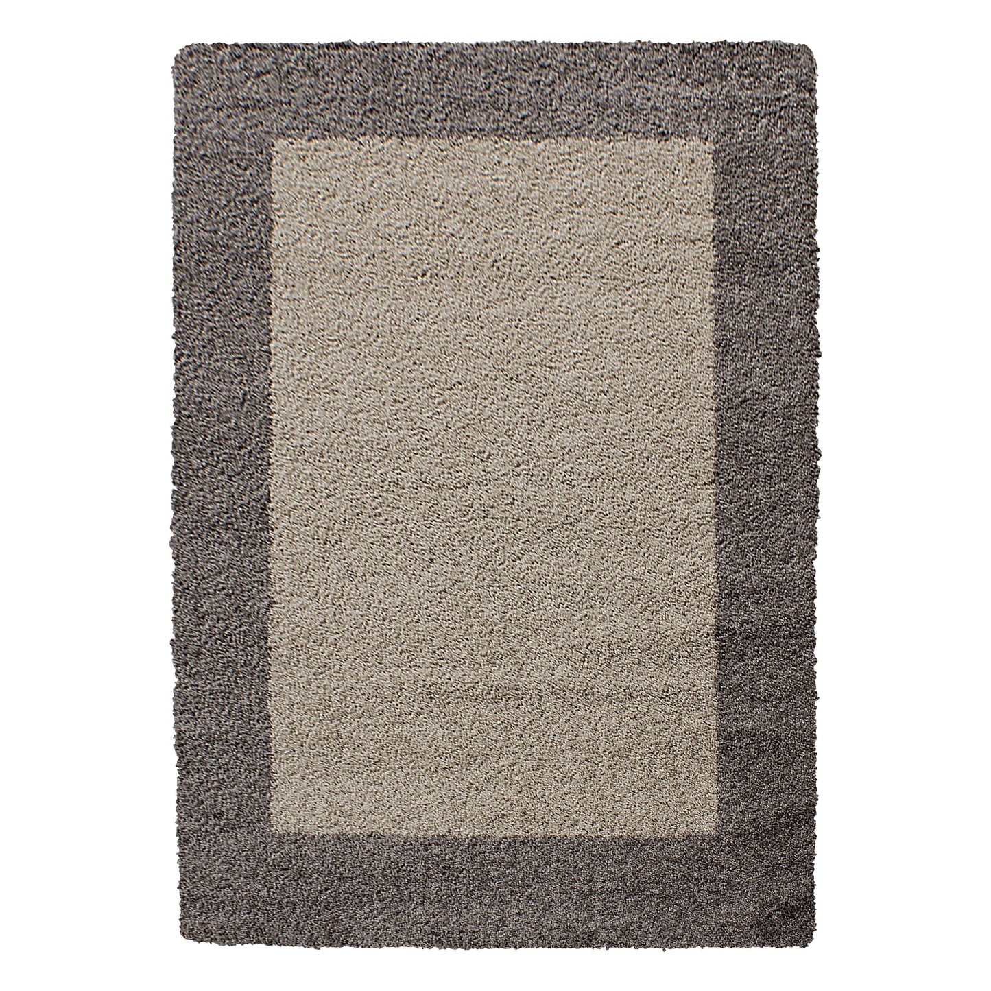 Hochflorteppiche, Bordüre Design, Farbe Taupe, Teppich für Wohnzimmer, Rücken aus Jute