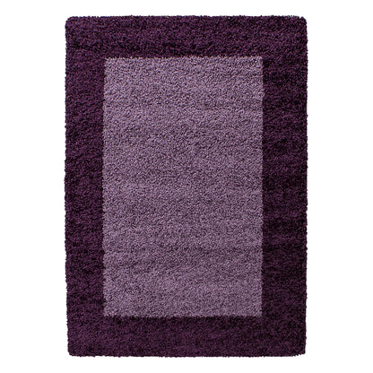 Hochflorteppiche, Bordüre Design, Farbe Violett, Teppich für Wohnzimmer, Rücken aus Jute