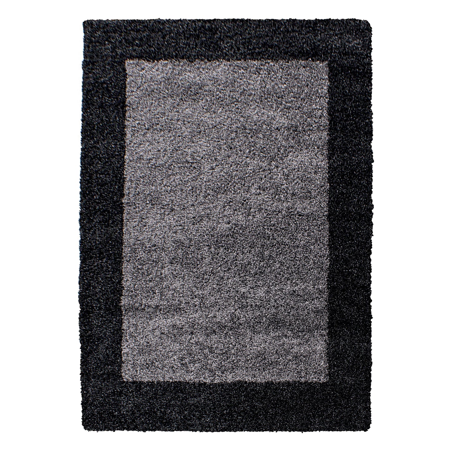 Hochflorteppiche, Bordüre Design, Farbe Anthrazit, Teppich für Wohnzimmer, Rücken aus Jute