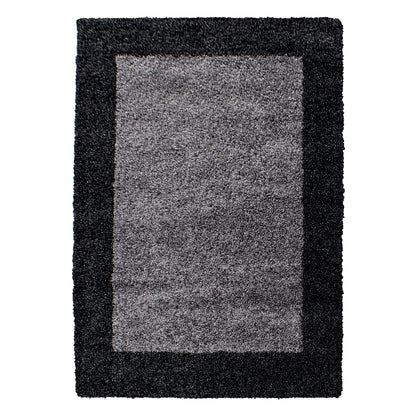 Hochflorteppiche, Bordüre Design, Farbe Anthrazit, Teppich für Wohnzimmer, Rücken aus Jute