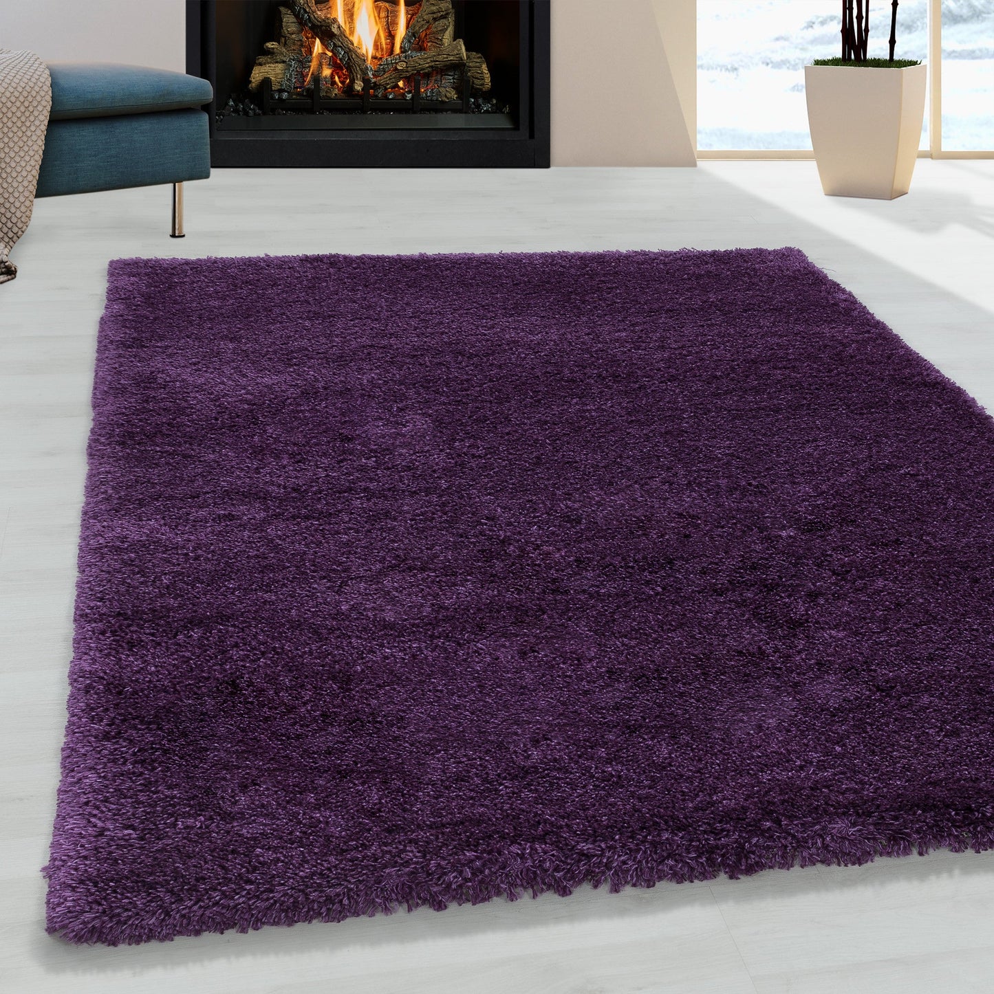 Hochflorteppiche, Unicolor - Einfarbig, Farbe Violett, Teppich für Wohnzimmer, Rücken aus Jute