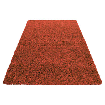 Hochflorteppiche, Unicolor - Einfarbig, Farbe Terrakotta, Teppich für Wohnzimmer, Rücken aus Jute