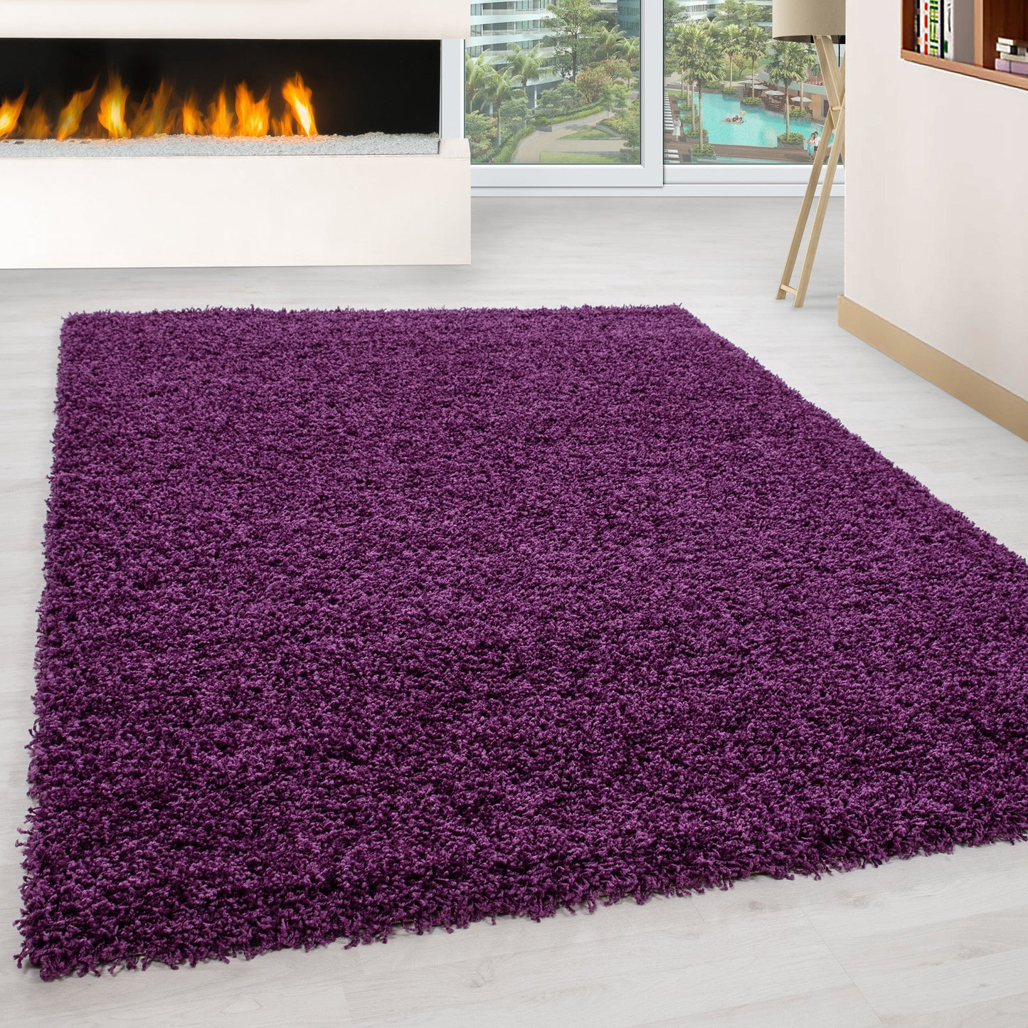 Hochflorteppiche, Unicolor - Einfarbig, Farbe Violett, Teppich für Wohnzimmer, Rücken aus Jute