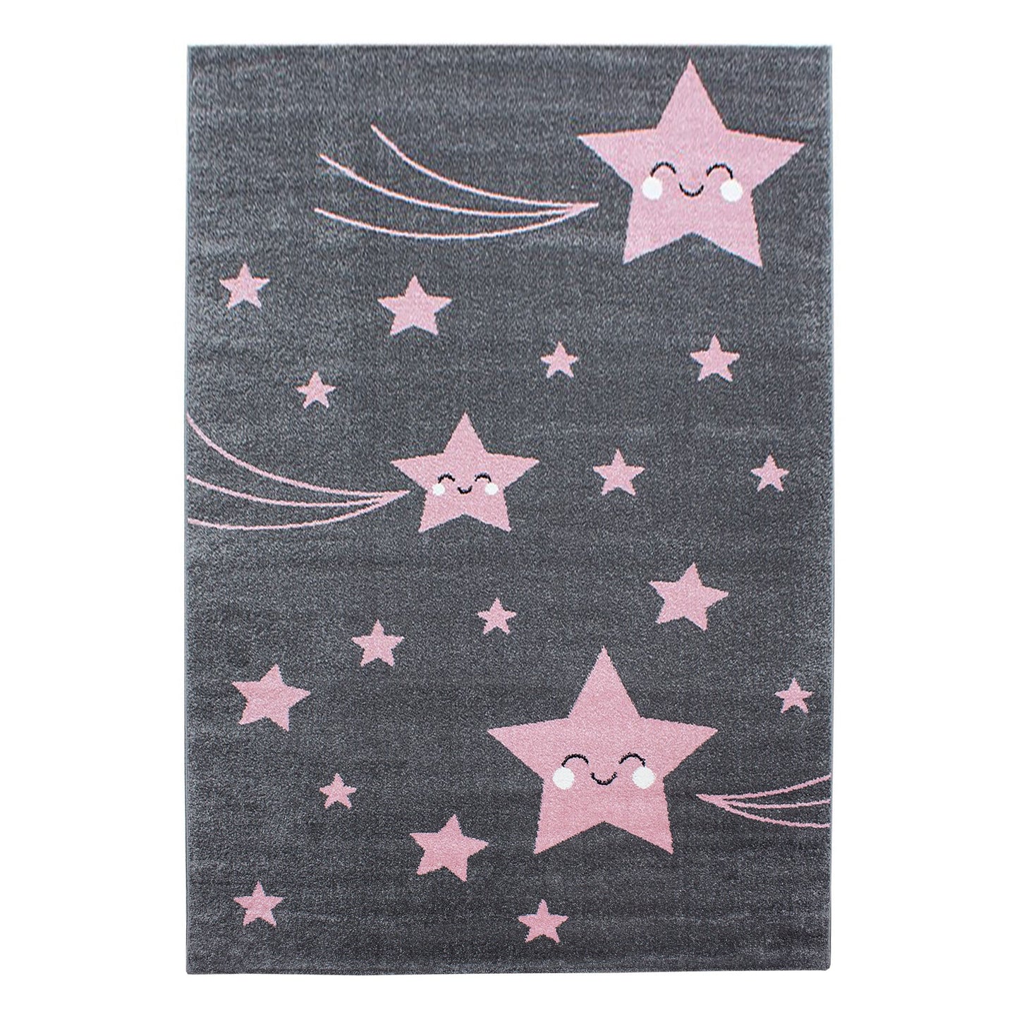 Kinderteppiche, Sterne-Design, Farbe Pink, Teppich für Kinderzimmer, Rücken aus Jute