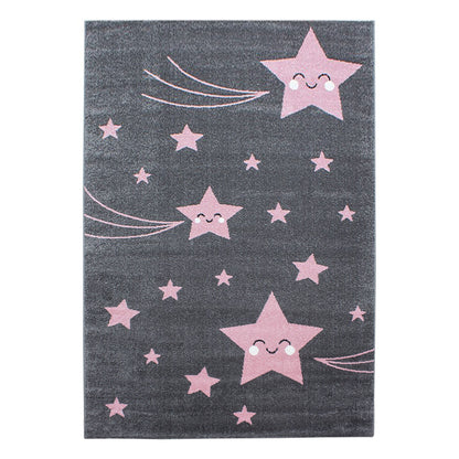 Kinderteppiche, Sterne-Design, Farbe Pink, Teppich für Kinderzimmer, Rücken aus Jute