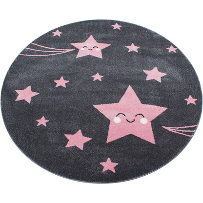 Kinderteppiche, Sterne-Design, Farbe Pink, Teppich für Kinderzimmer, Rücken aus Jute