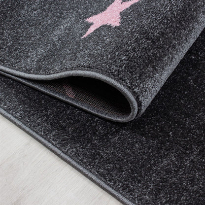 Kinderteppiche, Sterne-Design, Farbe Pink, Teppich für Kinderzimmer, Rücken aus Jute