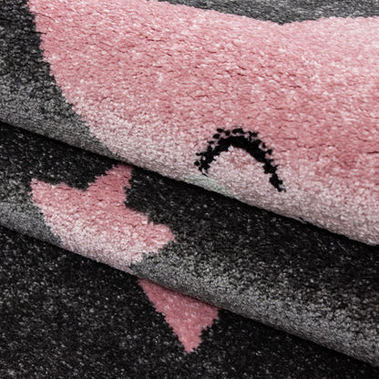 Kinderteppiche, Sterne-Design, Farbe Pink, Teppich für Kinderzimmer, Rücken aus Jute