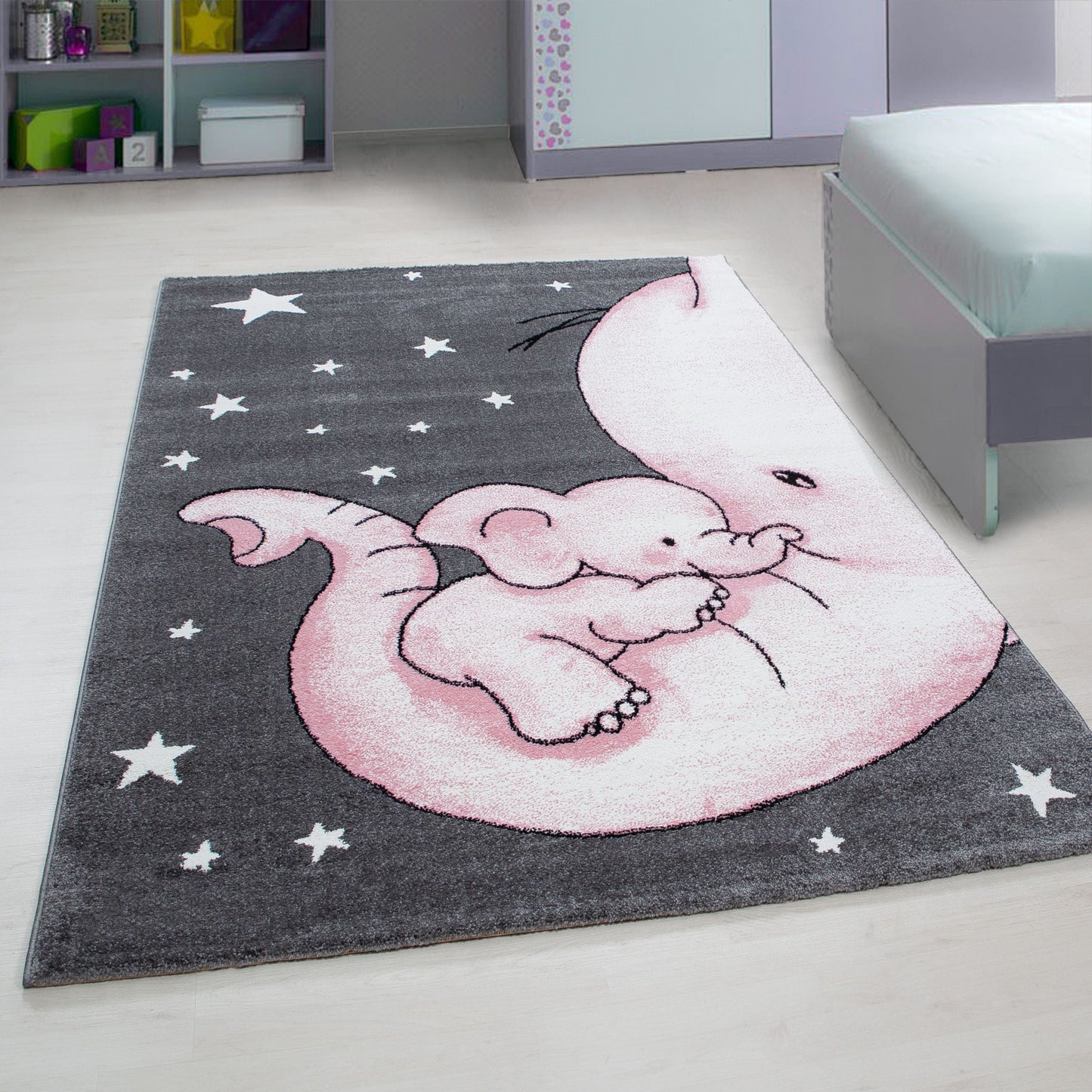 Kinderteppiche, Elefant-Design, Farbe Pink, Teppich für Kinderzimmer, Rücken aus Jute