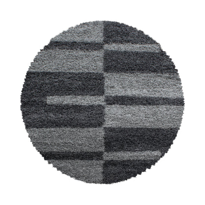 Hochflorteppiche, Kariert Design, Farbe Grau, Teppich für Wohnzimmer, Rücken aus Jute