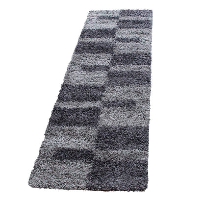 Hochflorteppiche, Kariert Design, Farbe Grau, Teppich für Wohnzimmer, Rücken aus Jute