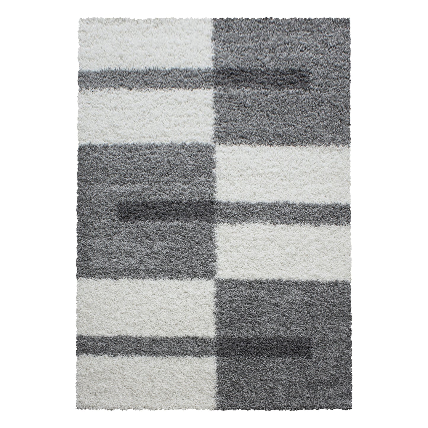 Hochflorteppiche, Kariert Design, Farbe Hellgrau, Teppich für Wohnzimmer, Rücken aus Jute