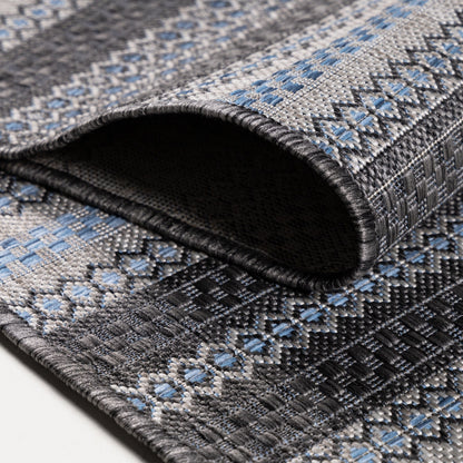 Outdoorteppiche, Vintage Design, Farbe Schwarz, Teppich für Terasse-Balkon-Küche, Rücken aus Polypropylen